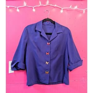 Vintage 60s Retro Purple Upcycled Butterfly Button Lightweight Jacket Top M L